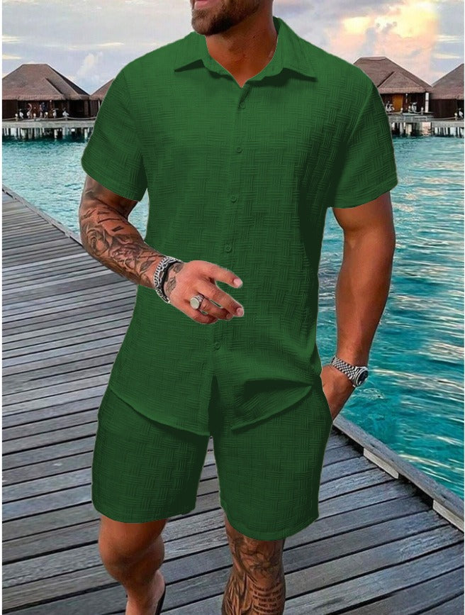 Heren Zomerset | Gestreepte geruit Textuur | Ademend & Stijlvol | Shirt & Shorts