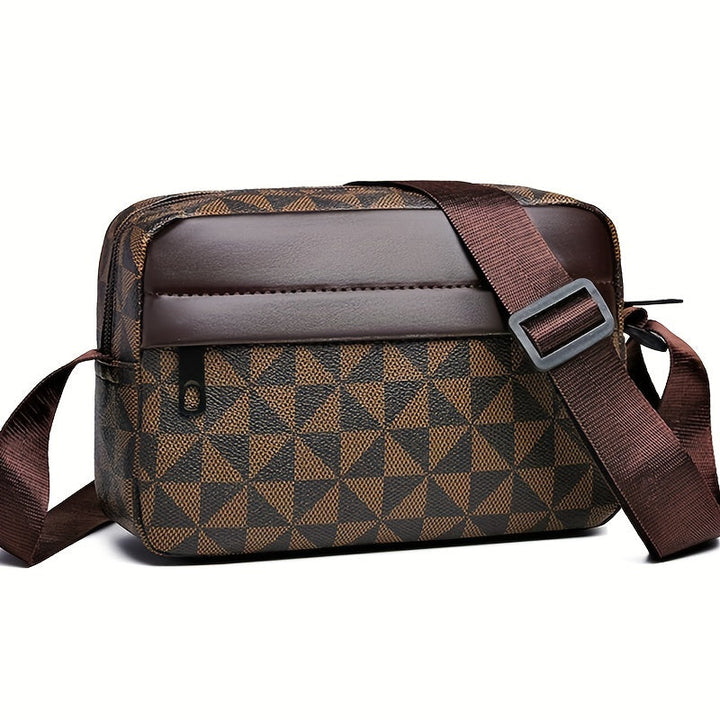 Heren Schoudertas | Luxe Crossbody | Patchwork Ruitdesign | Zacht PU-leer