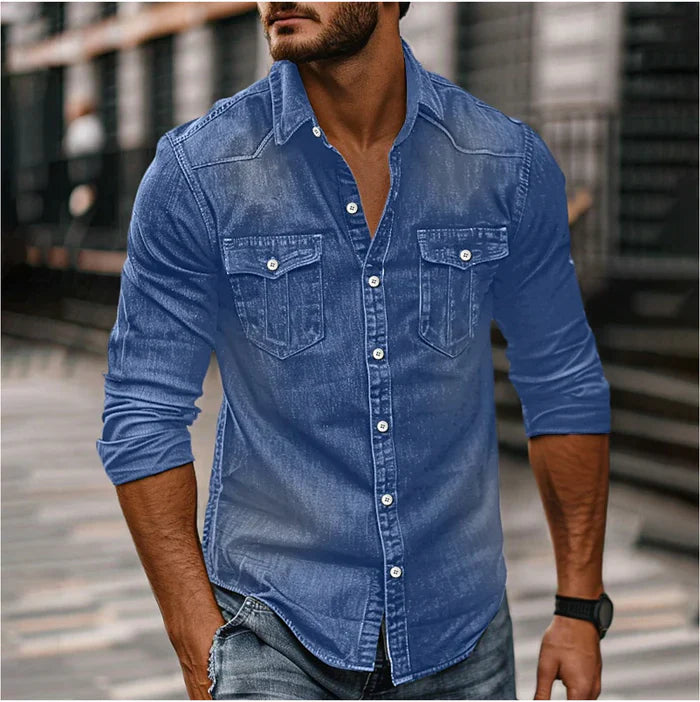Heren Denim Overhemd | Moderne stijl | Slim Fit & Drukknoopsluiting | Stoer & Tijdloos