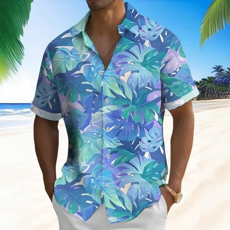 Heren Shirt | Korte Mouw | Tropical Palm Print | Zomer