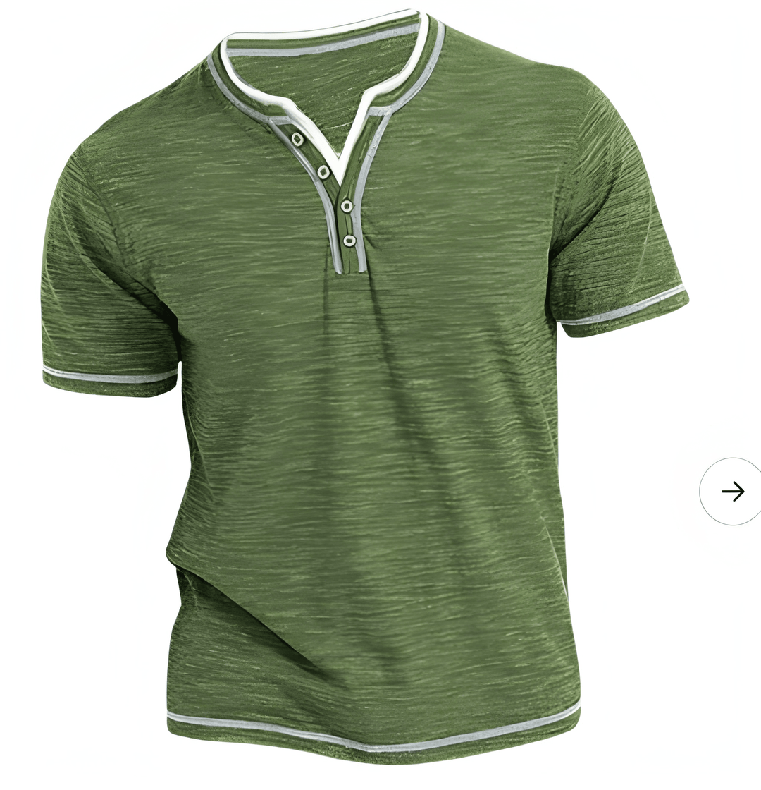 Heren Henley Shirt Korte Mouw - Moderne Knoopsluiting