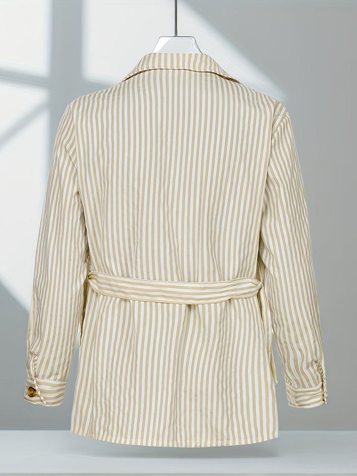 Heren Jas | Verticale Strepen | Klassieke Kraag & Ceintuurdetails | All-Season