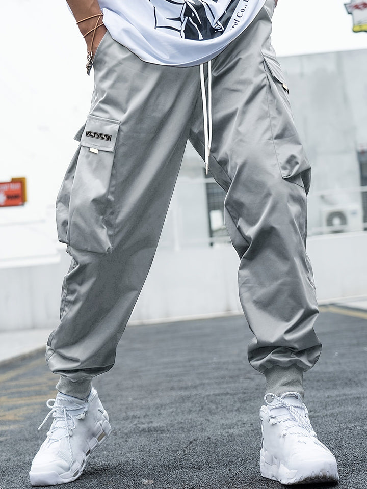 Heren Cargo Broek | Effen Kleur & Niet-Rekbaar | Geweven Jogger Stijl met Zakken | Casual & All-Season