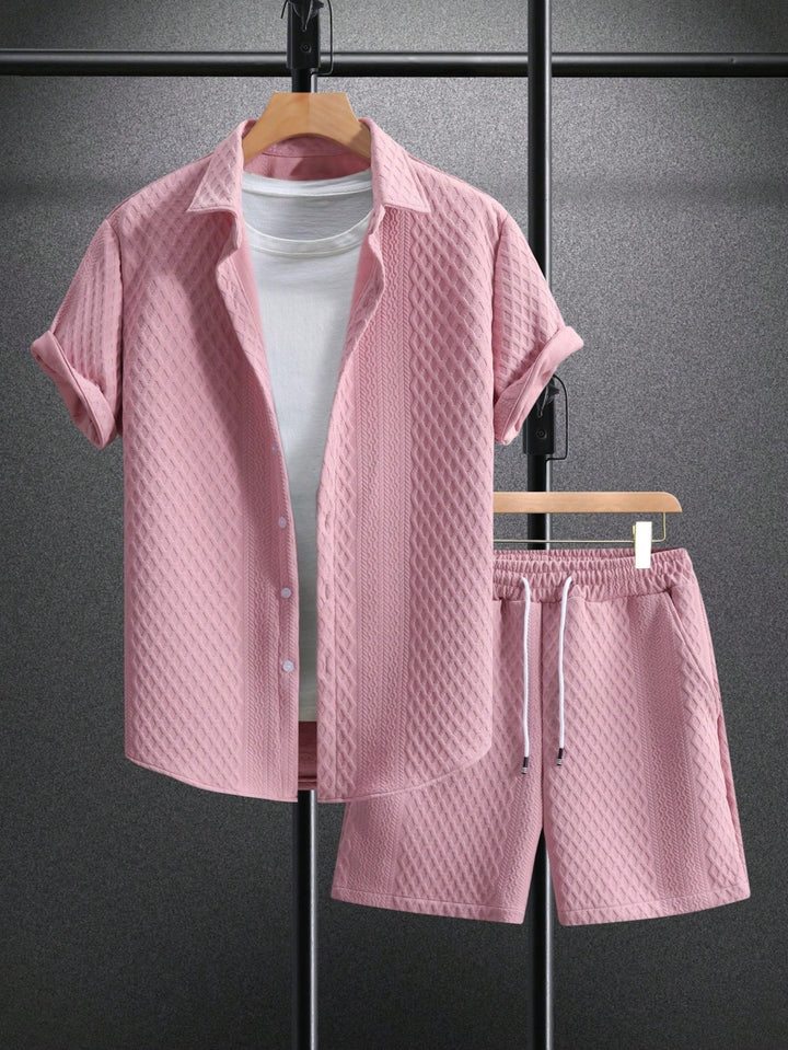 Heren Zomer Set | Revers Overhemd & Trekkoord Shorts | Effen Kleur | Casual