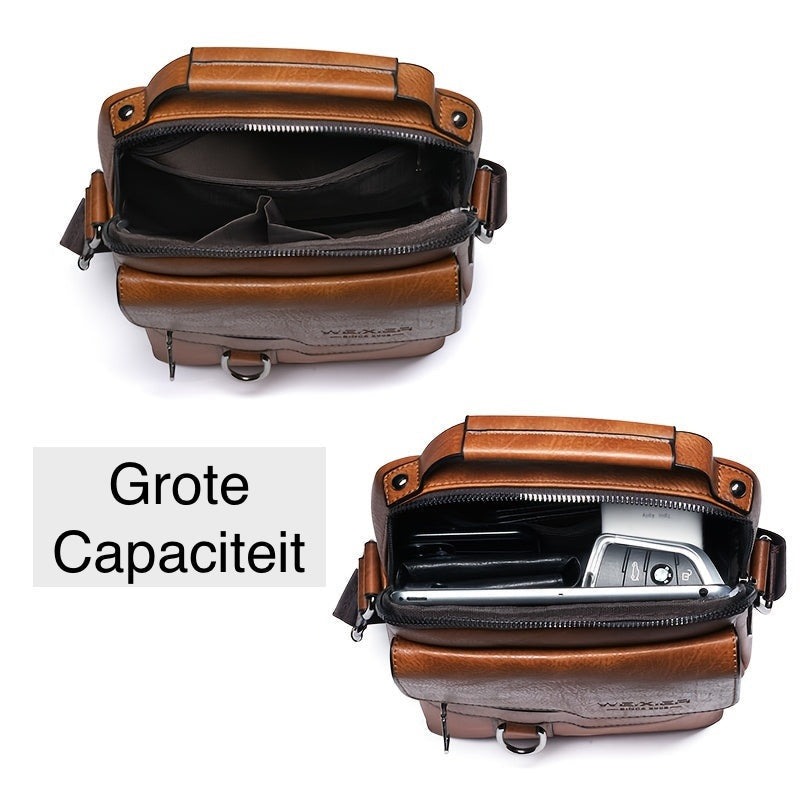 Heren Schoudertas | Vintage Crossbody | Meerdere Vakken | Verstelbare Band