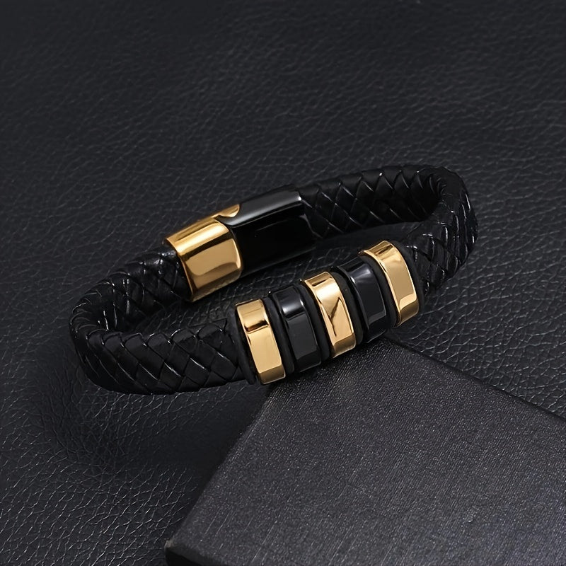 Heren Armband | Zwart Kunstleer & Magnetische Sluiting | Modieus & Comfortabel | Legering