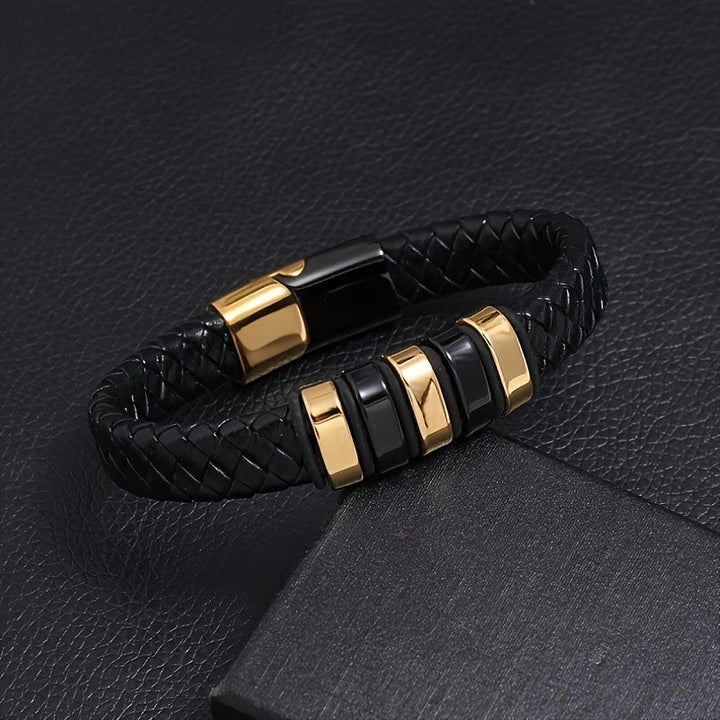 Heren Armband | Zwart Kunstleer & Magnetische Sluiting | Modieus & Comfortabel | Legering