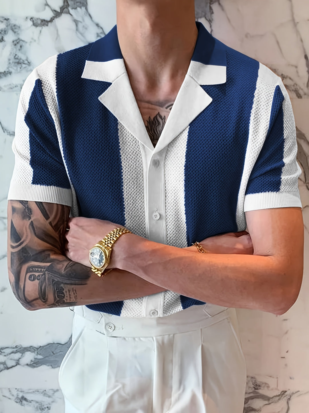 Heren Shirt | Gestreept & Gebreid | Kleurblokken | Reverskraag & Ribboord | Zomer Casual