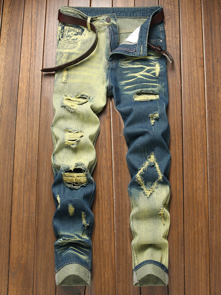 Heren Jeans | Verticale Tie-Dye Ontwerp | Rechte pasvorm | Modieuze Barrel Stijl