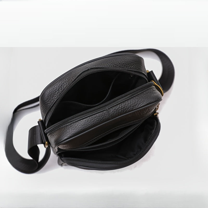 Heren Schoudertas | Topgrain Rundleer | Grote Inhoud & Verstelbare Band | Zakelijke Crossbody