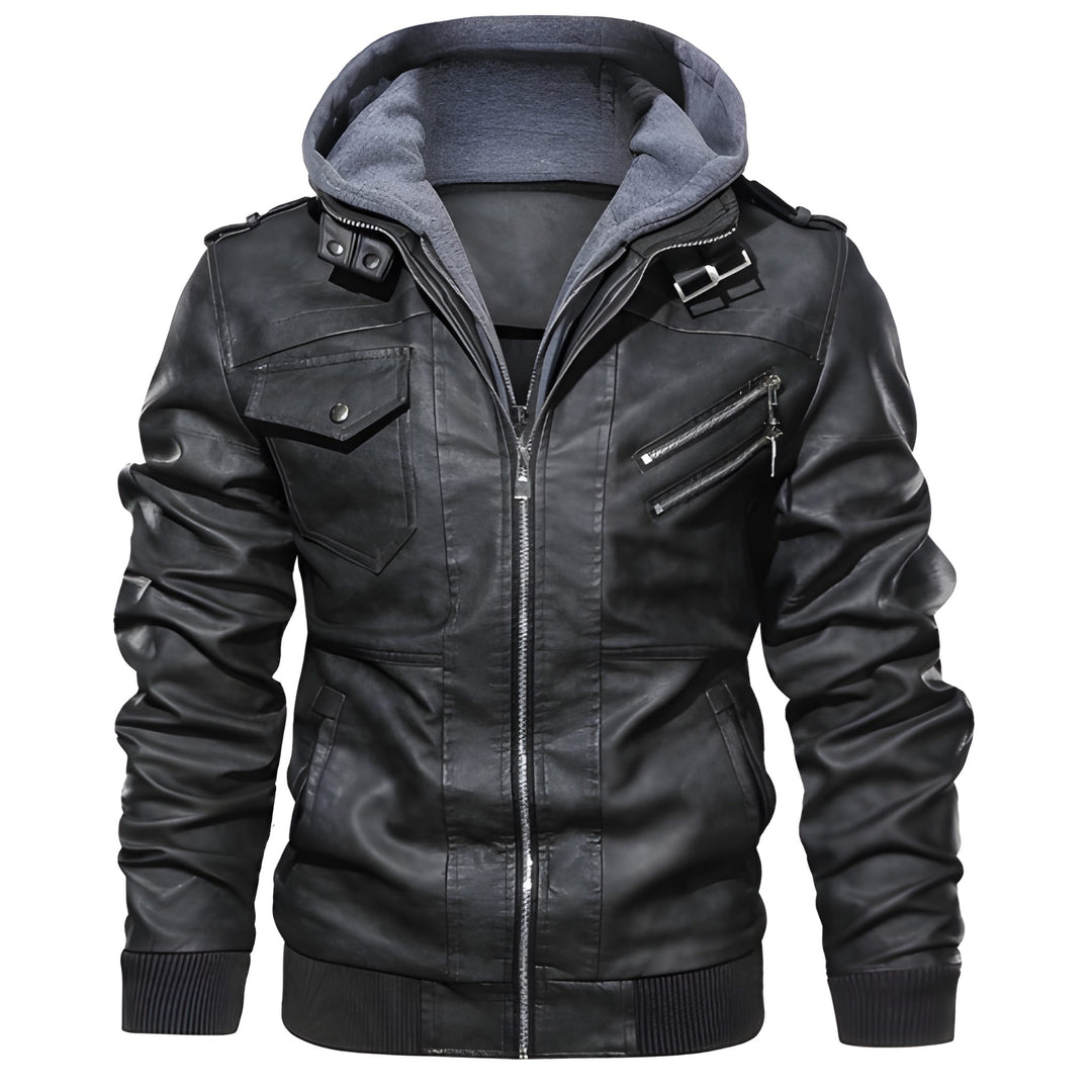 Heren Motorjack | PU Leer & Capuchon | Slim Fit Windbreaker | Fleecevoering voor Winter