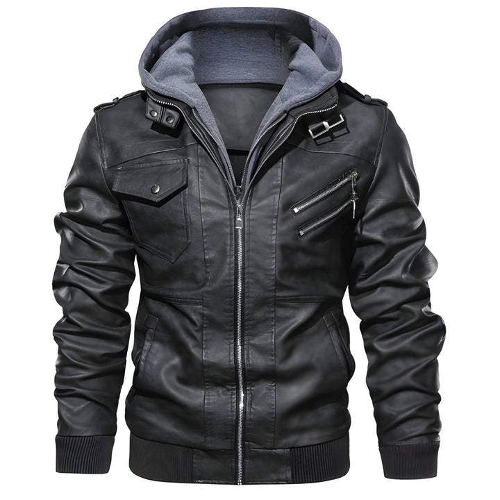 Heren Motorjack | PU Leer & Capuchon | Slim Fit Windbreaker | Fleecevoering voor Winter