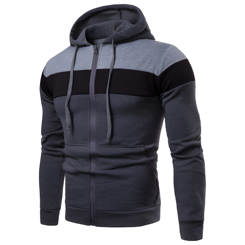 Winterjas Heren | Sportieve Hoodie met Rits | Colorblock Design & Warme Voering