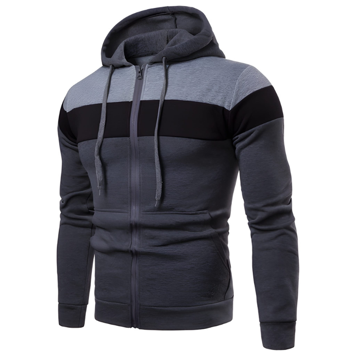 Winterjas Heren | Sportieve Hoodie met Rits | Colorblock Design & Warme Voering