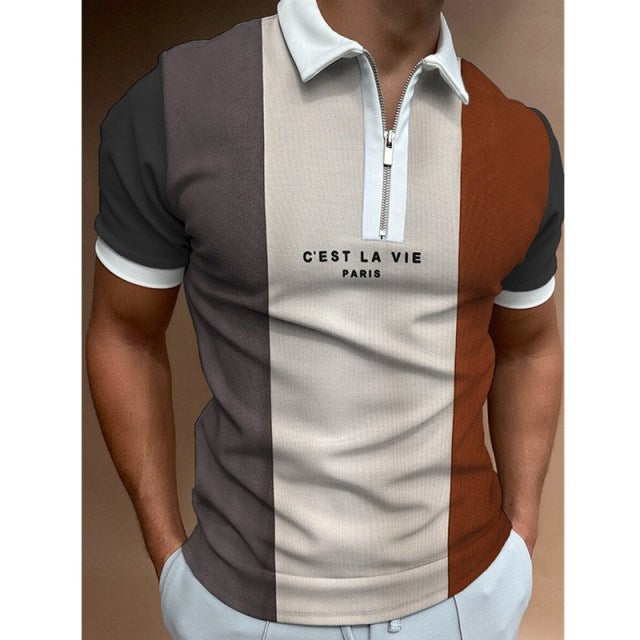 Heren Polo | Retro Zipper Design | Uniek Patroon & Modern Casual | Polyester Zomerstijl