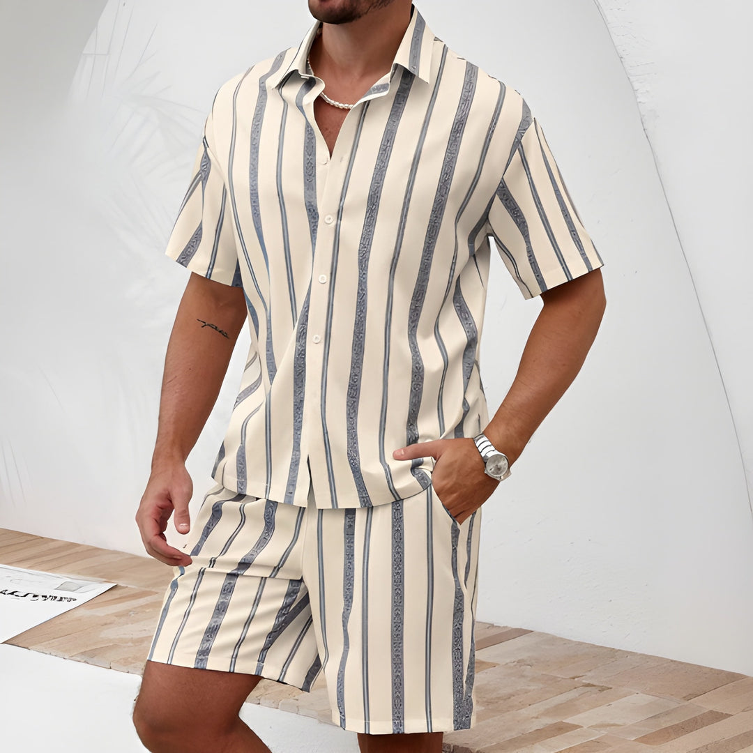 Heren Zomerset | Gestreepte Print | Korte Mouw Overhemd & Short | 2-delig Polyester