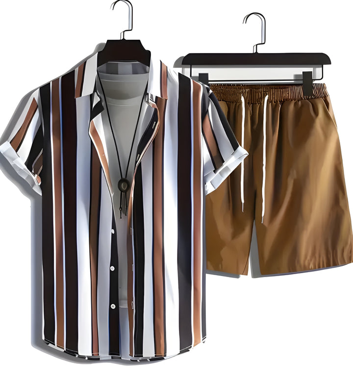 Heren Zomer Set | Barok Gestreept Overhemd & Trekkoord Shorts | Retro & Stijlvol