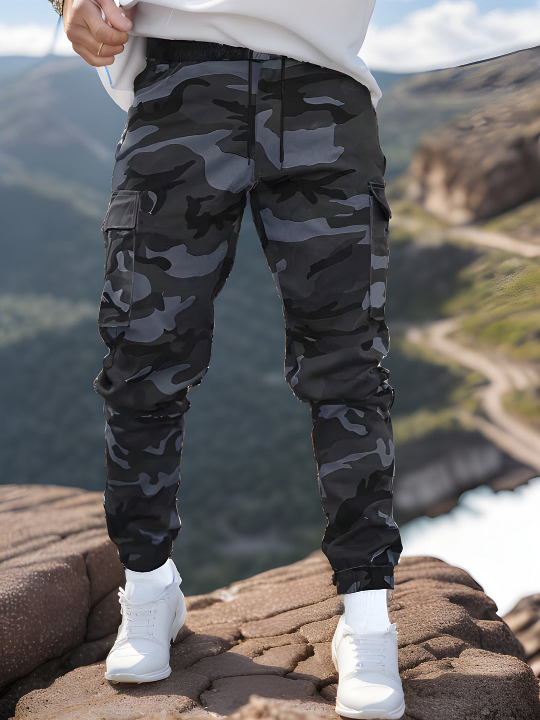 Heren Cargo Broek | Camouflageprint | Trekkoord Taille | Duurzaam Polyester