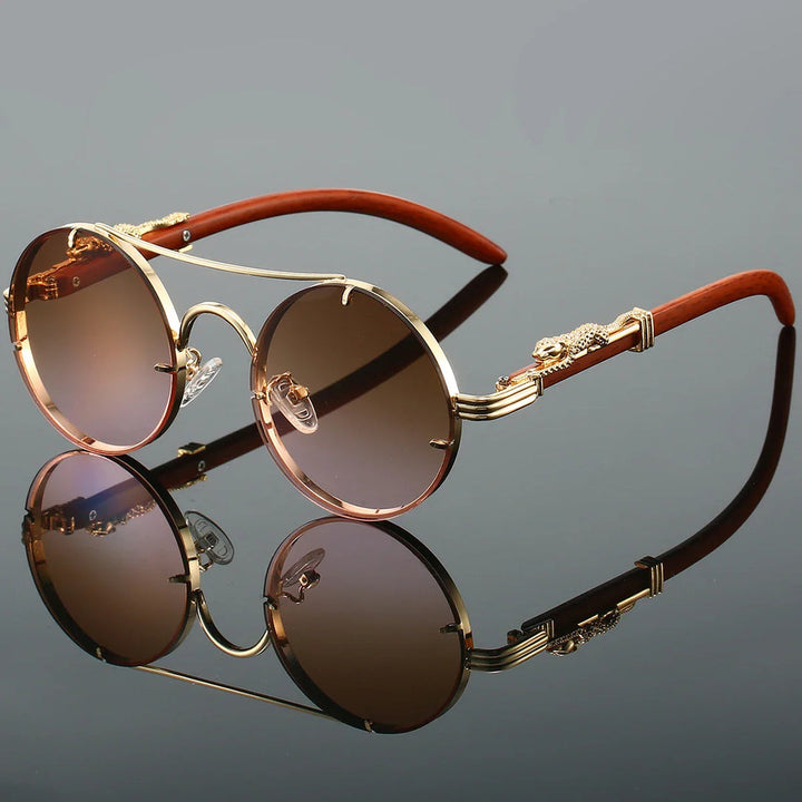 Heren Ronde Zonnebril | Vintage Luipaard Design | UV400 Bescherming | Luxe Retro Look