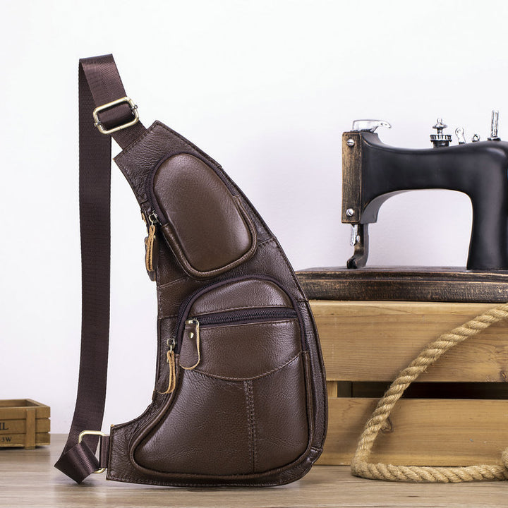 Heren Vintage Slingbag | Echt Leder | Lichtgewicht Crossbody | Meerdere Ritsvakken