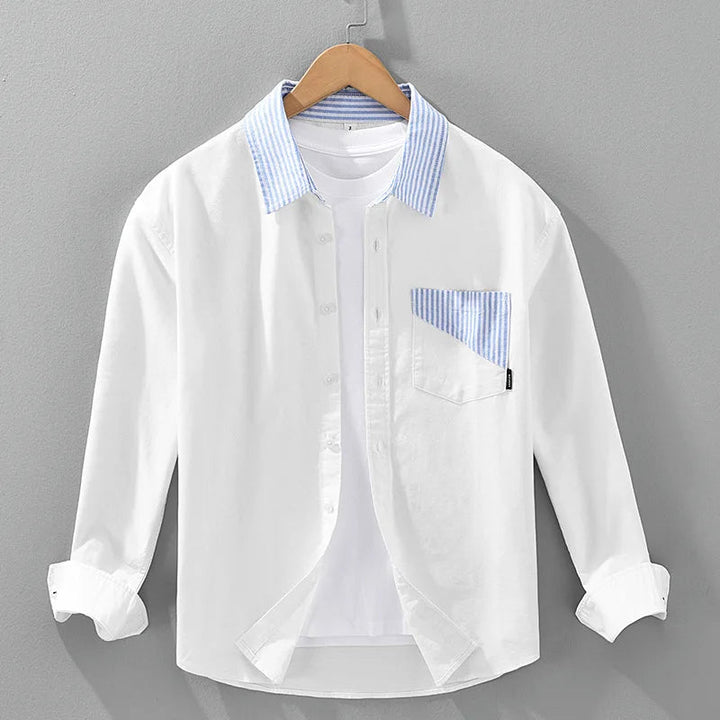 Heren Overhemd | Button Overhemd | Gestreepte Details | Borstzak