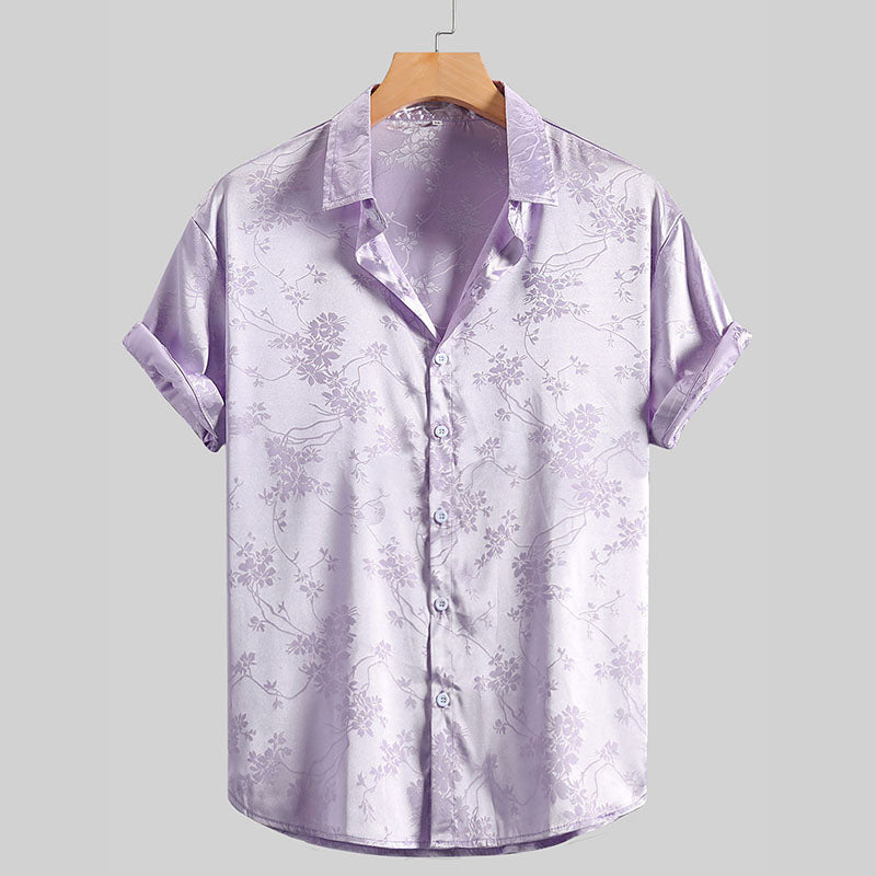 Heren Overhemd | Satijnlook met Bloemdetail | Glans Finish & Relaxed Fit | Luxe Partywear