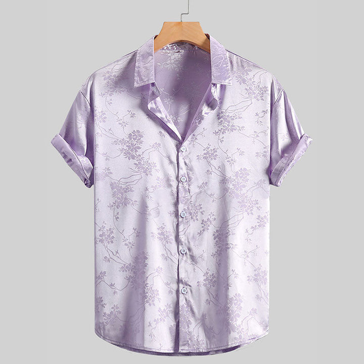 Heren Overhemd | Satijnlook met Bloemdetail | Glans Finish & Relaxed Fit | Luxe Partywear