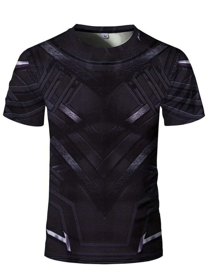 Heren Compressie T-shirt | High-Elastic & Sneldrogend | Geometrisch Patroon | Voor Fitness & Outdoor
