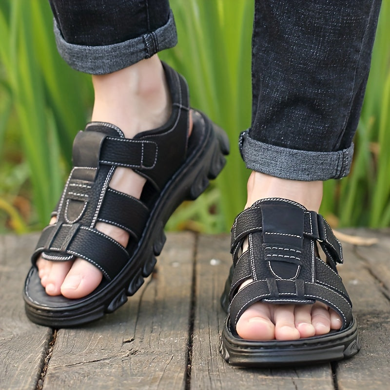 Heren Sandalen | Open Teen & Klittenband | Comfortabel & Antislip | Rundleer & Rubber Zool