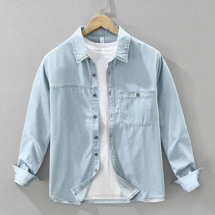 Heren Overhemd | Denim Shirt | Opgestikte Zak | Vintage