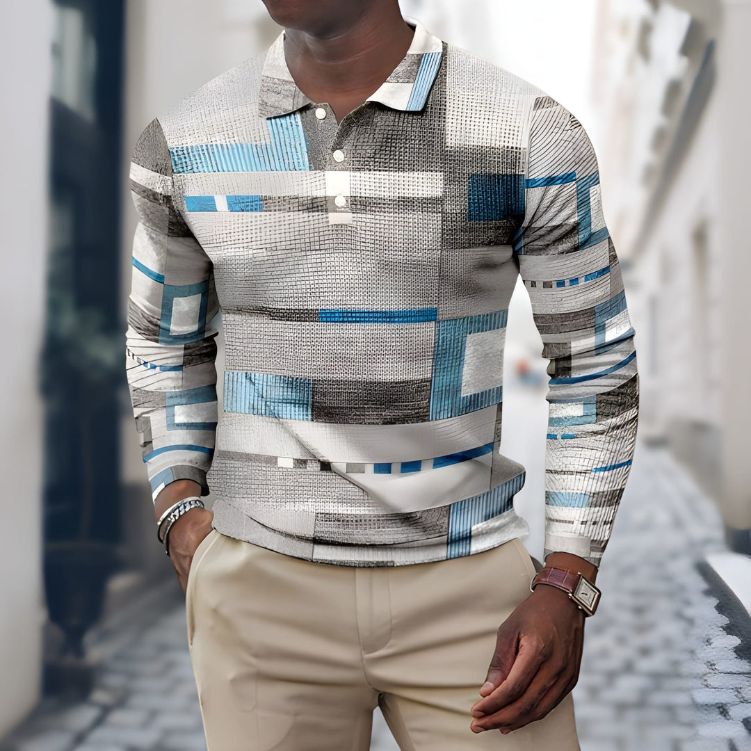 Heren Polo Shirt | Lange Mouwen | Patchwork Design | Casual & Elegant Katoenmix