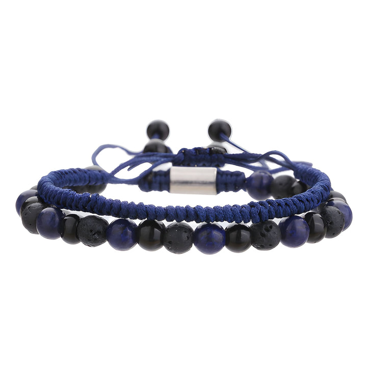 Heren Armbandenset | Dubbellaags Touw & Zwarte Onyx | 2-delig | Sportieve Stijl