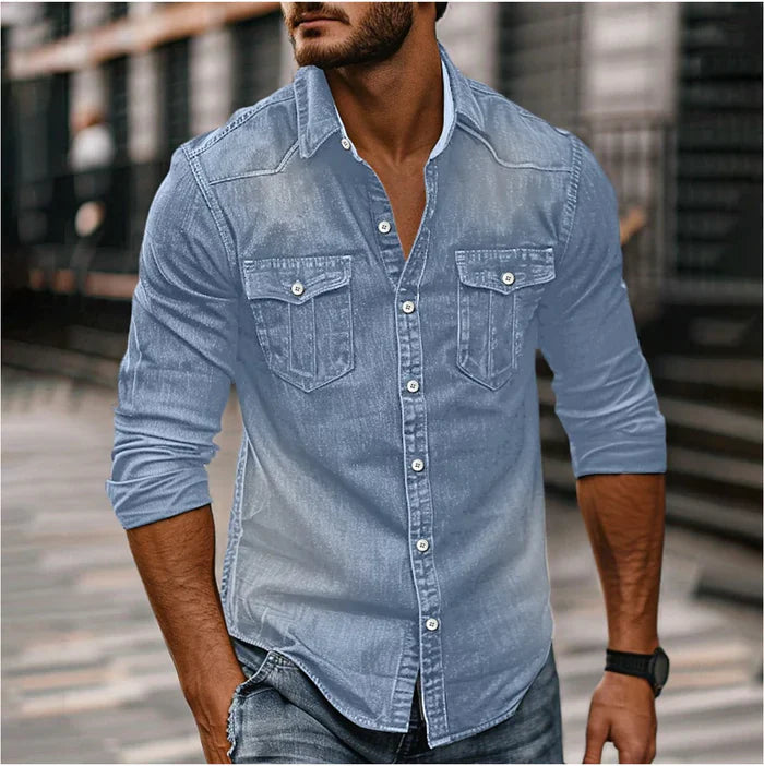 Heren Denim Overhemd | Moderne stijl | Slim Fit & Drukknoopsluiting | Stoer & Tijdloos