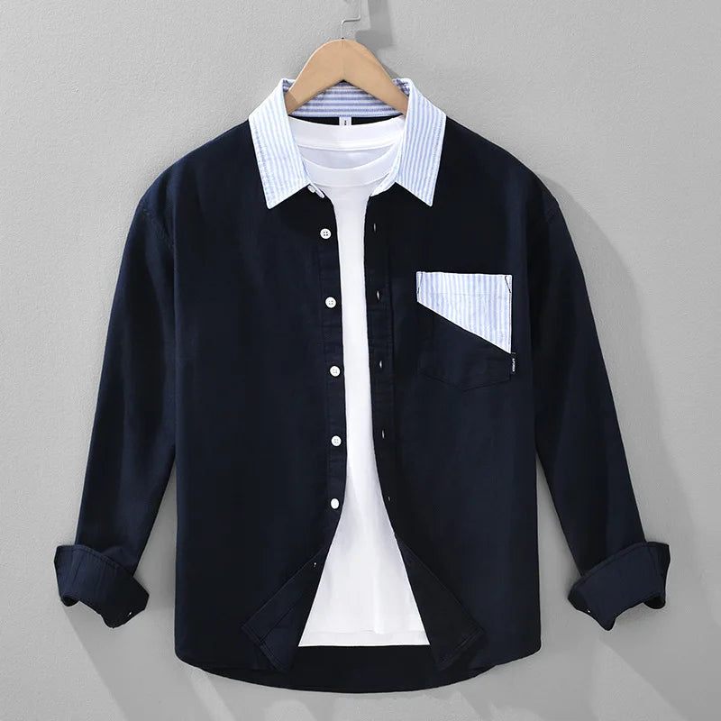 Heren Overhemd | Button Overhemd | Gestreepte Details | Borstzak