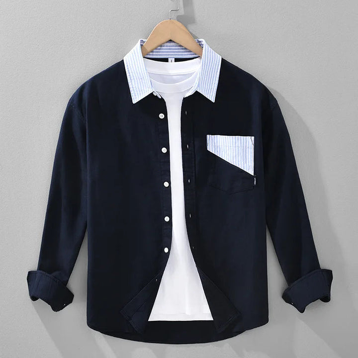 Heren Overhemd | Button Overhemd | Gestreepte Details | Borstzak