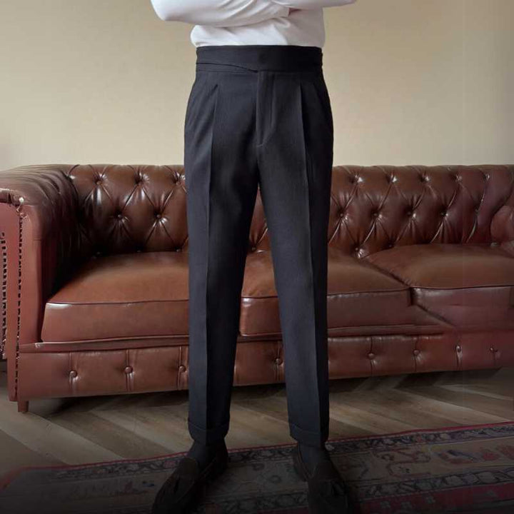 Herenpantalon | Linnenmix & Hoge Taille | Recht model | Zakelijk & Vrijetijdskleding