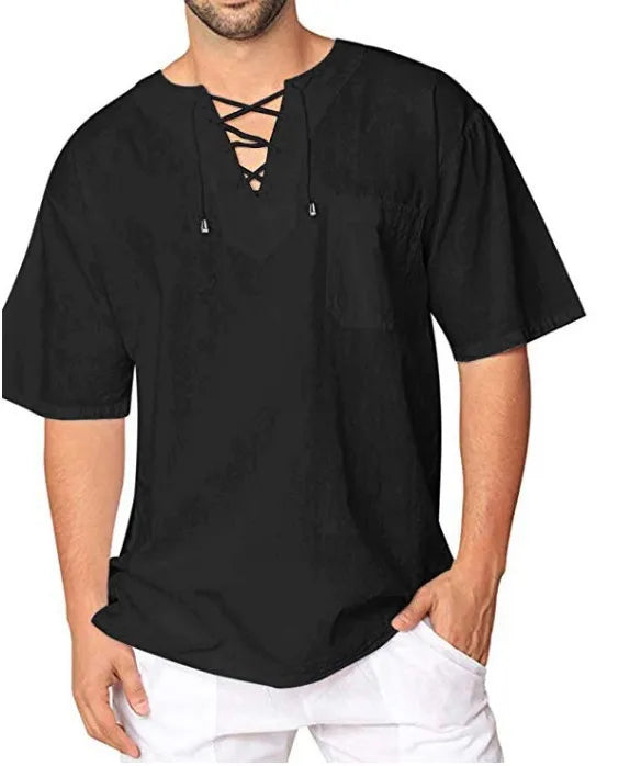 Heren Top | Oversized | Korte Mouw Vetersluiting | Zomer