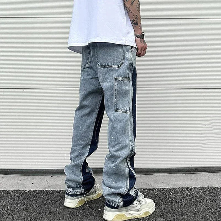 Heren Jeans | Flared Fit & Ink Spat Print | Patchwork Design | Retro Streetwear Stijl