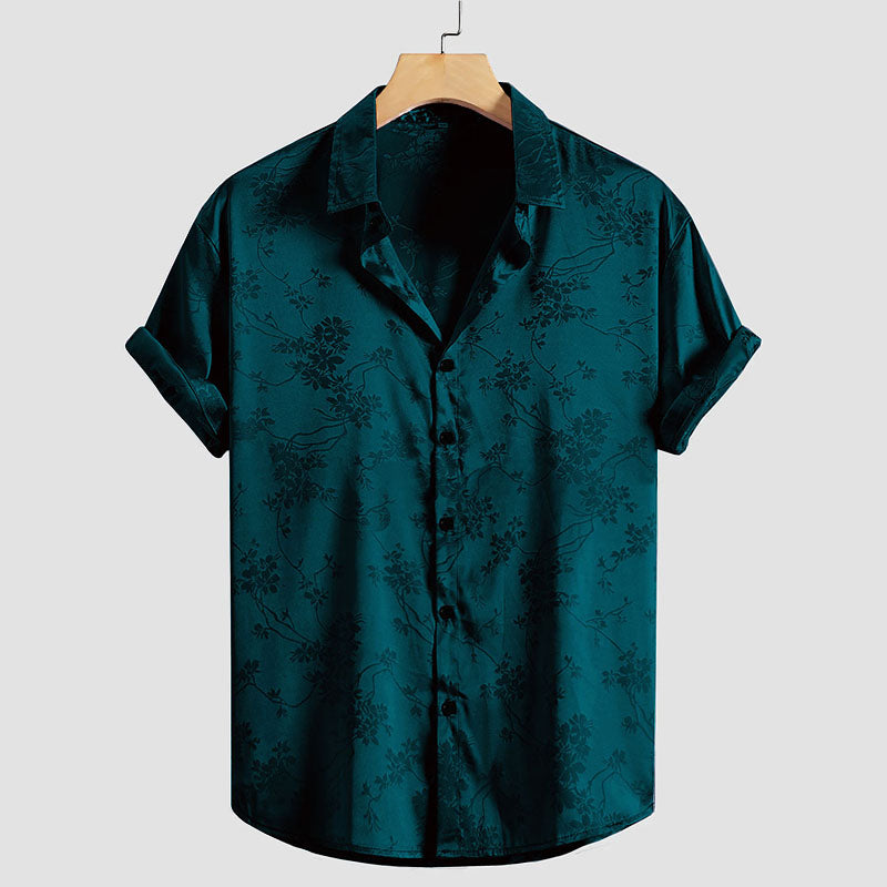 Heren Overhemd | Satijnlook met Bloemdetail | Glans Finish & Relaxed Fit | Luxe Partywear