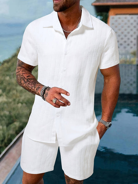 Heren Zomerset | Gestreepte geruit Textuur | Ademend & Stijlvol | Shirt & Shorts