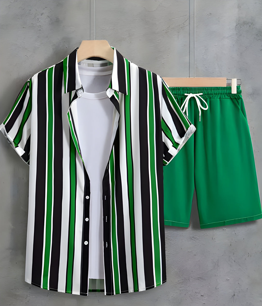 Heren Zomer Set | Barok Gestreept Overhemd & Trekkoord Shorts | Retro & Stijlvol