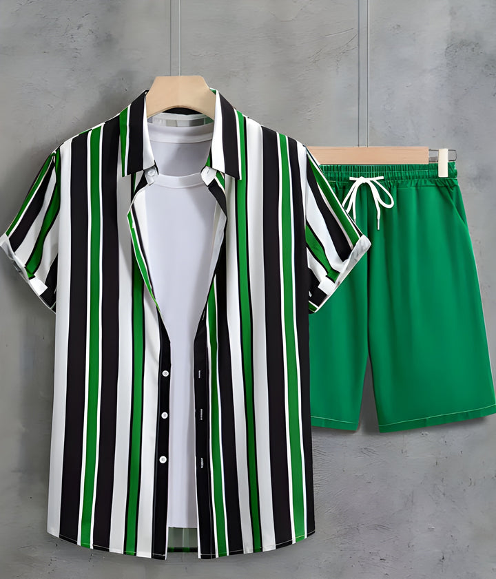 Heren Zomer Set | Barok Gestreept Overhemd & Trekkoord Shorts | Retro & Stijlvol