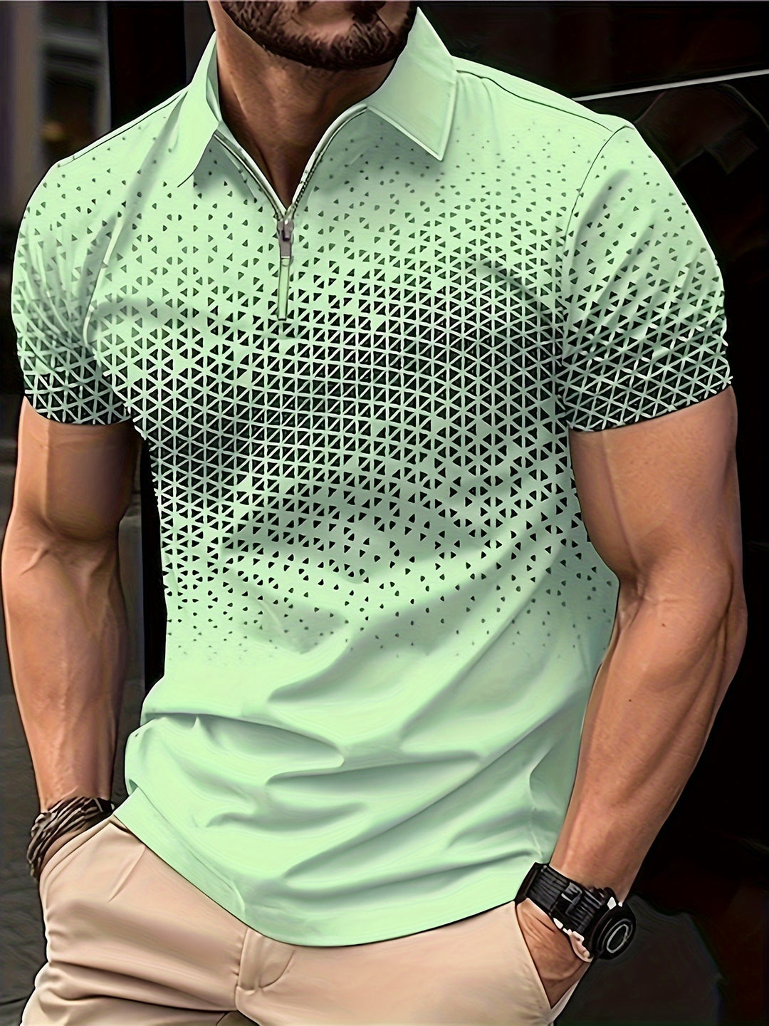 Heren Overhemd | Geometrisch Patroon | Comfortabel & Veelzijdig | Zip Korte Mouw