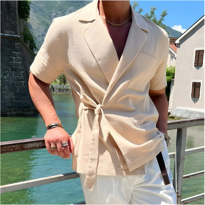 Herenshirt | V-hals T-shirt met Veterdetail | Casual Korte Mouw Top