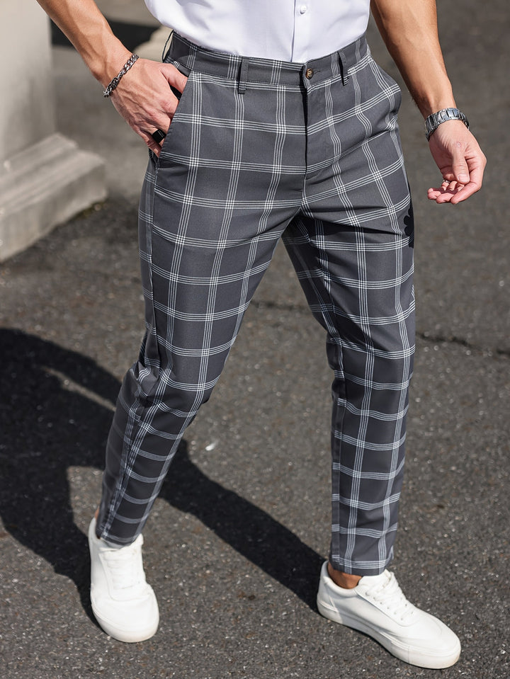 Heren Broek | Geruit Ontwerp | Rechte Pijp | Comfort & Zakken | Lente en Herfst