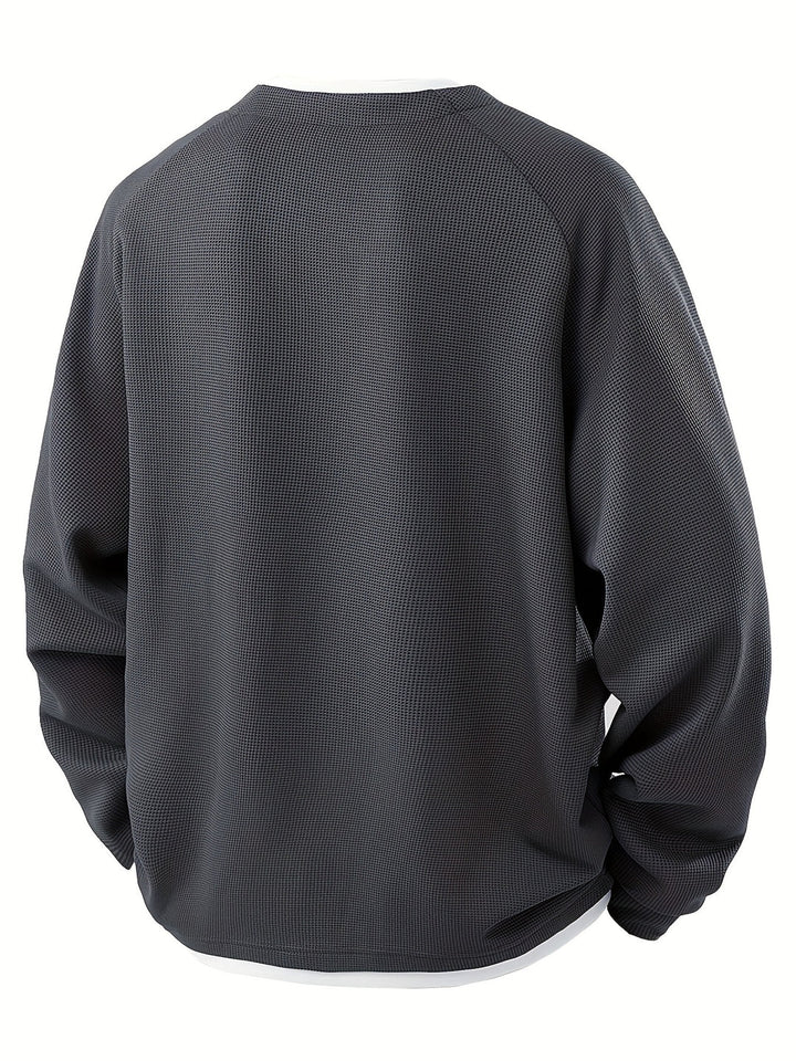 Waffle Trui Voor Heren | Casual Lange Mouw | Gevormde V-hals & Stretchy Stof