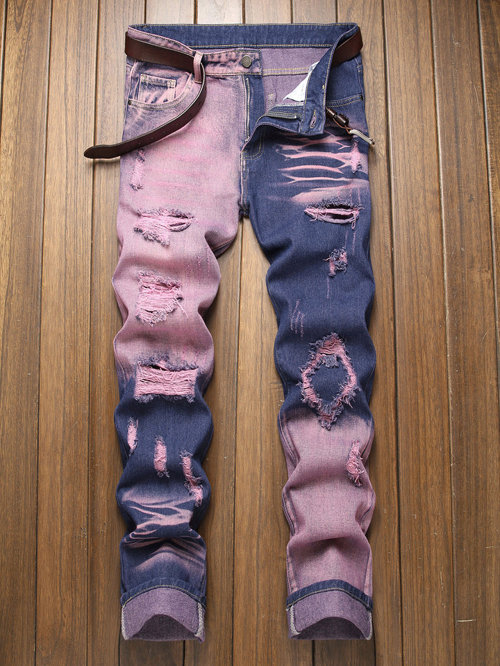 Heren Jeans | Verticale Tie-Dye Ontwerp | Rechte pasvorm | Modieuze Barrel Stijl