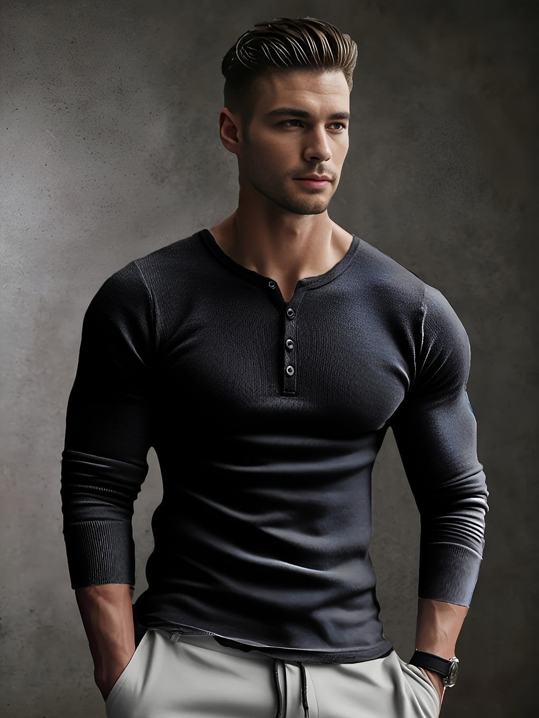 Heren Henley Shirt | Ribbelstof & Stretch | Slim Fit | Sport & Casual