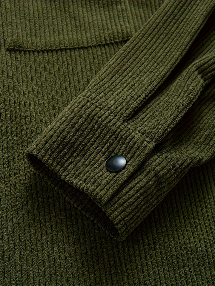 Heren Corduroy Hooded Jacket | Losse Pasvorm & Warm | Knoopsluiting & Trekkoord | Herfst & Winter