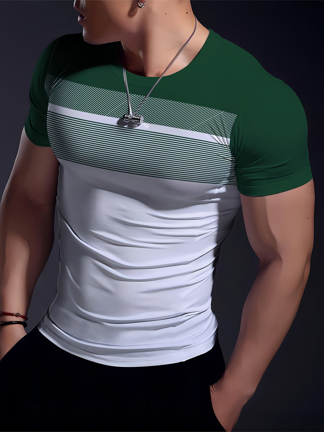 Heren Sport-T-shirt | Marineblauw-Wit Gradiënt | Hoge Elasticiteit & Sneldrogend | Gym & Outdoor